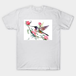 Hummingbird and Pink Flowers T-Shirt